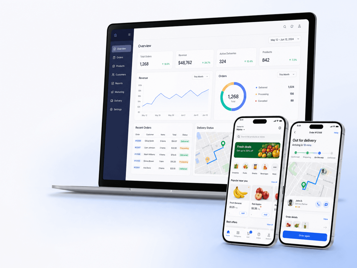 Ecommerce and delivery application preview