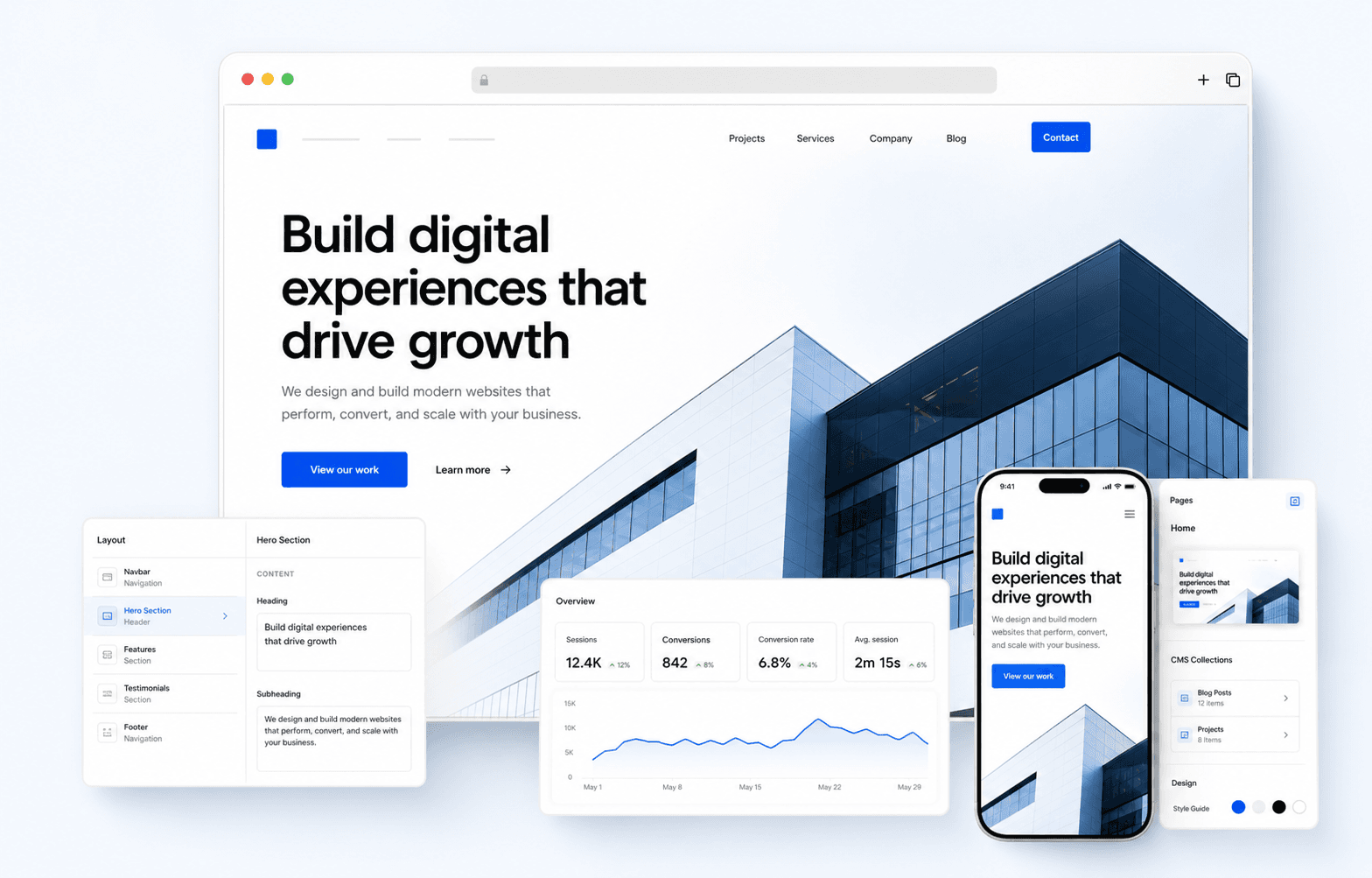 Modern business website and CMS preview