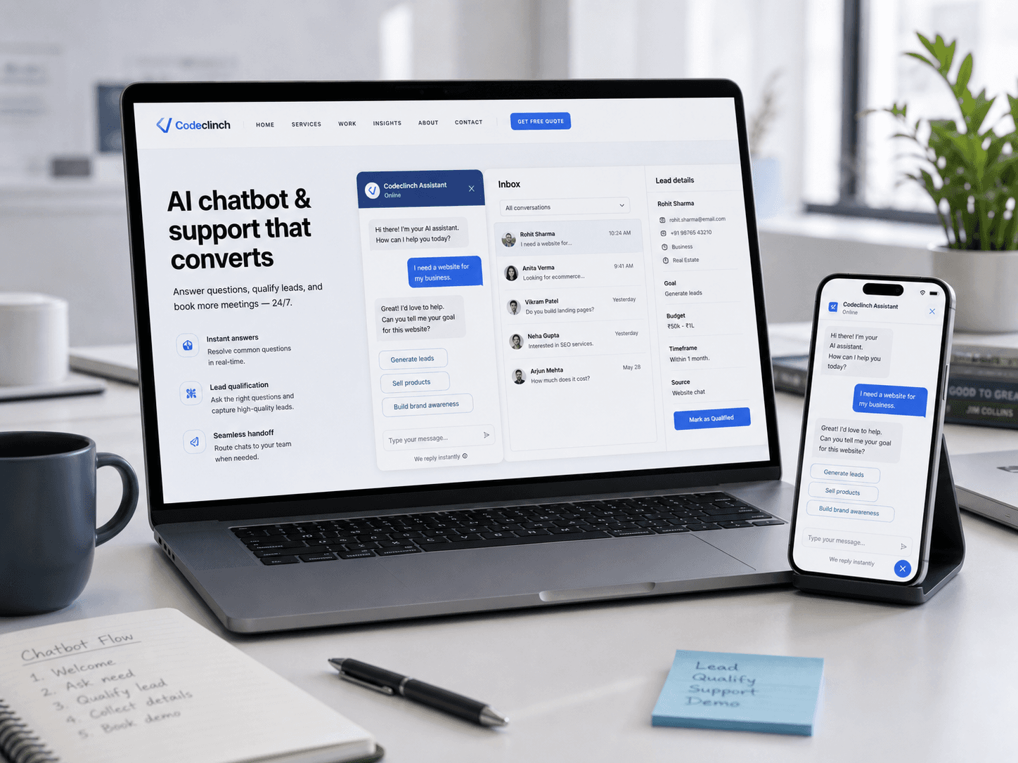 CodeClinch AI assistant and lead capture interface