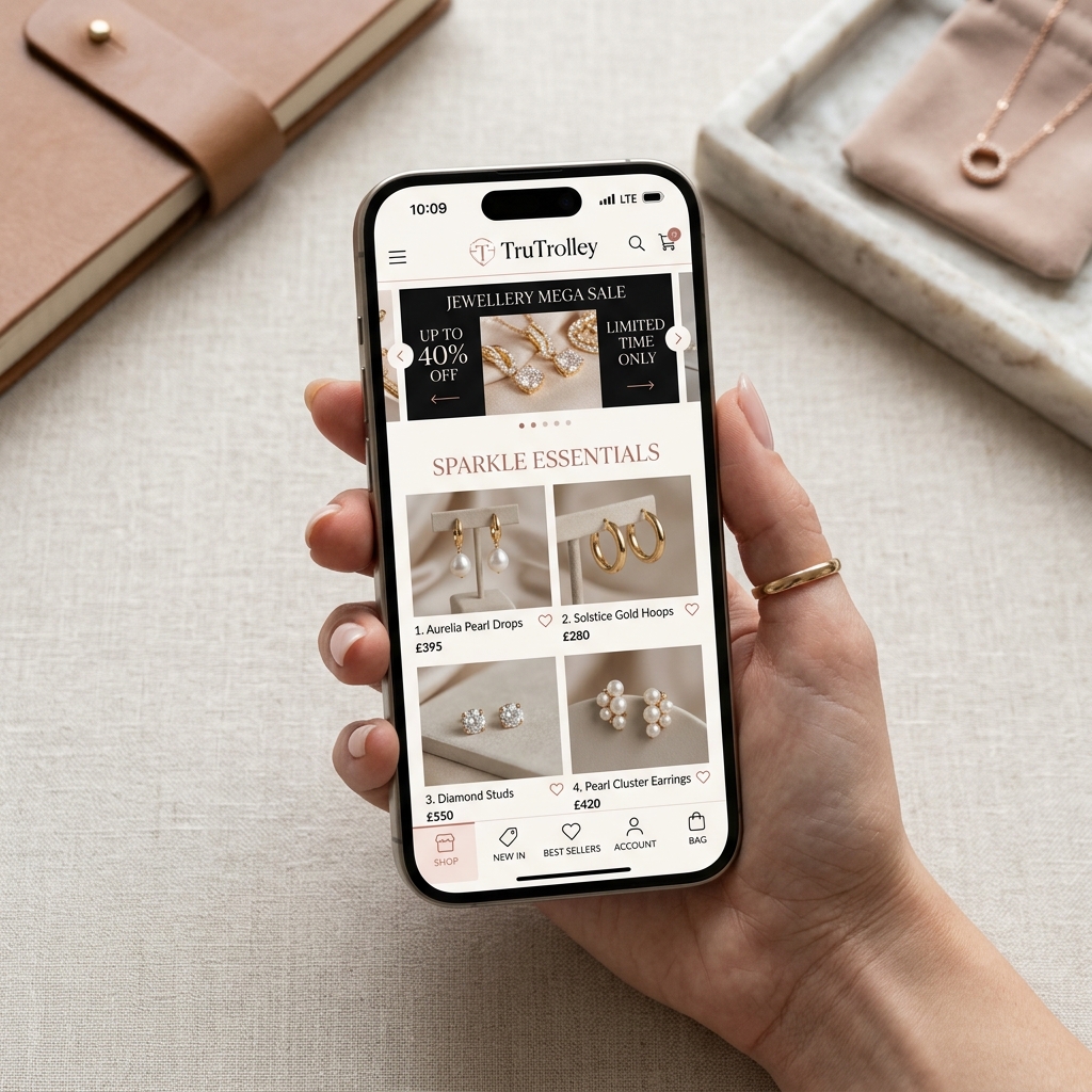 Mobile ecommerce storefront and customer app interface from the TruTrolley project